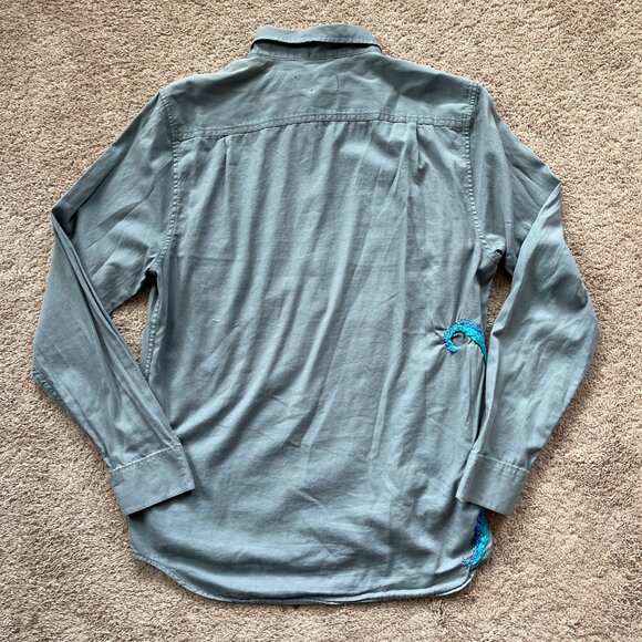 Buck Mason Shirt Mens L Gray Blue Embroidered Octopus Beaded Art Chris Hynds - Picture 13 of 13